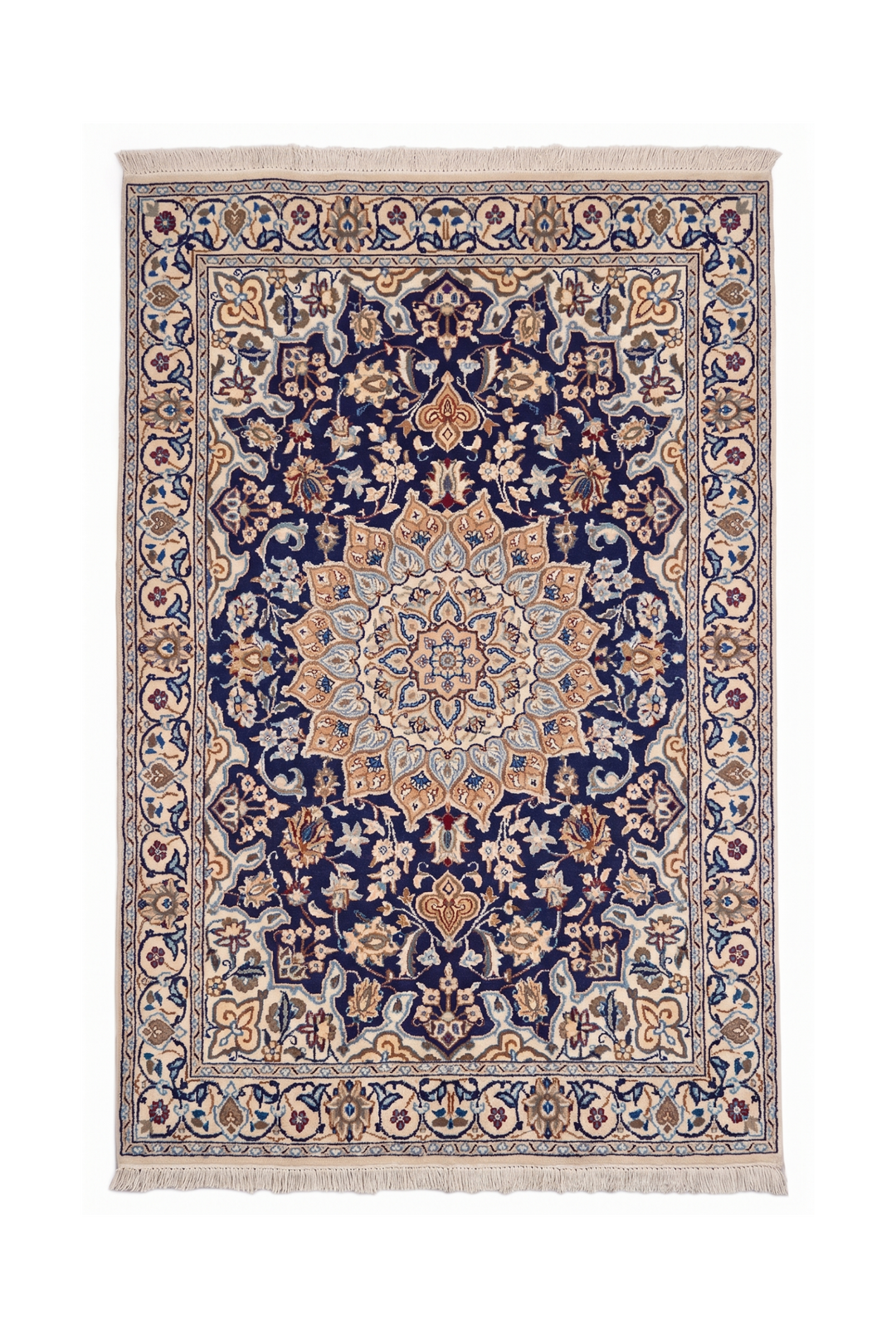 Navy Medallion Persian Nain, Hand-Knotted Wool Rug