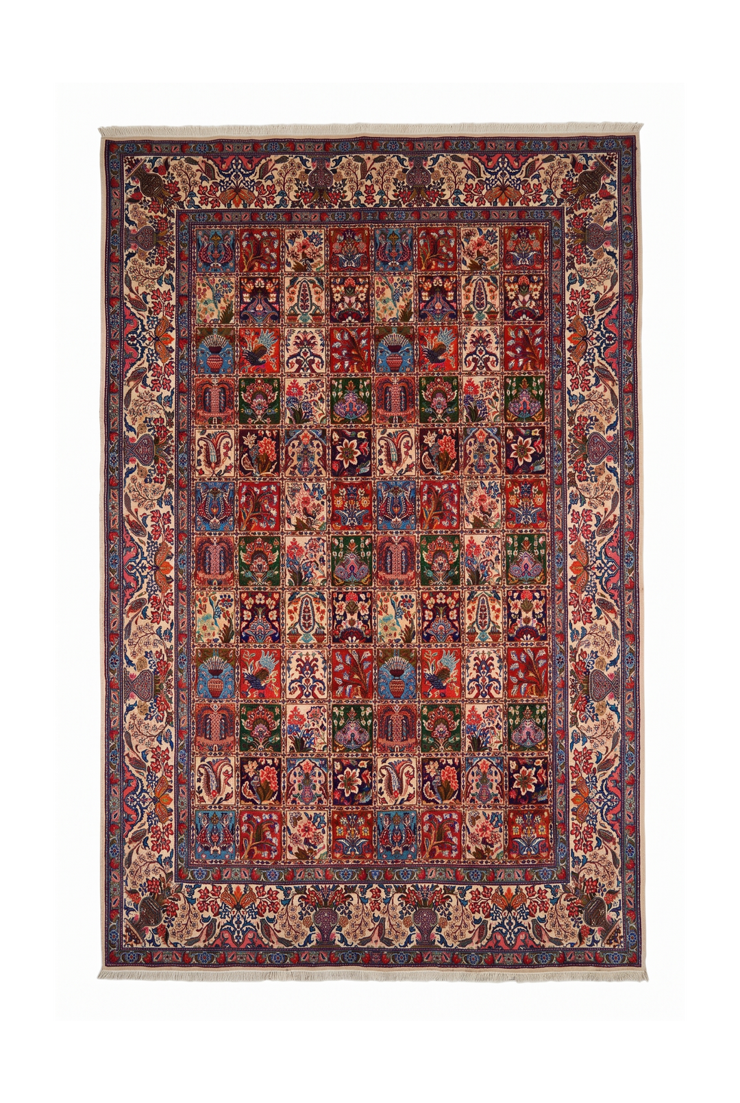 Four Seasons Garden Panel Persian Sabzevar, Hand-Knotted Wool Rug