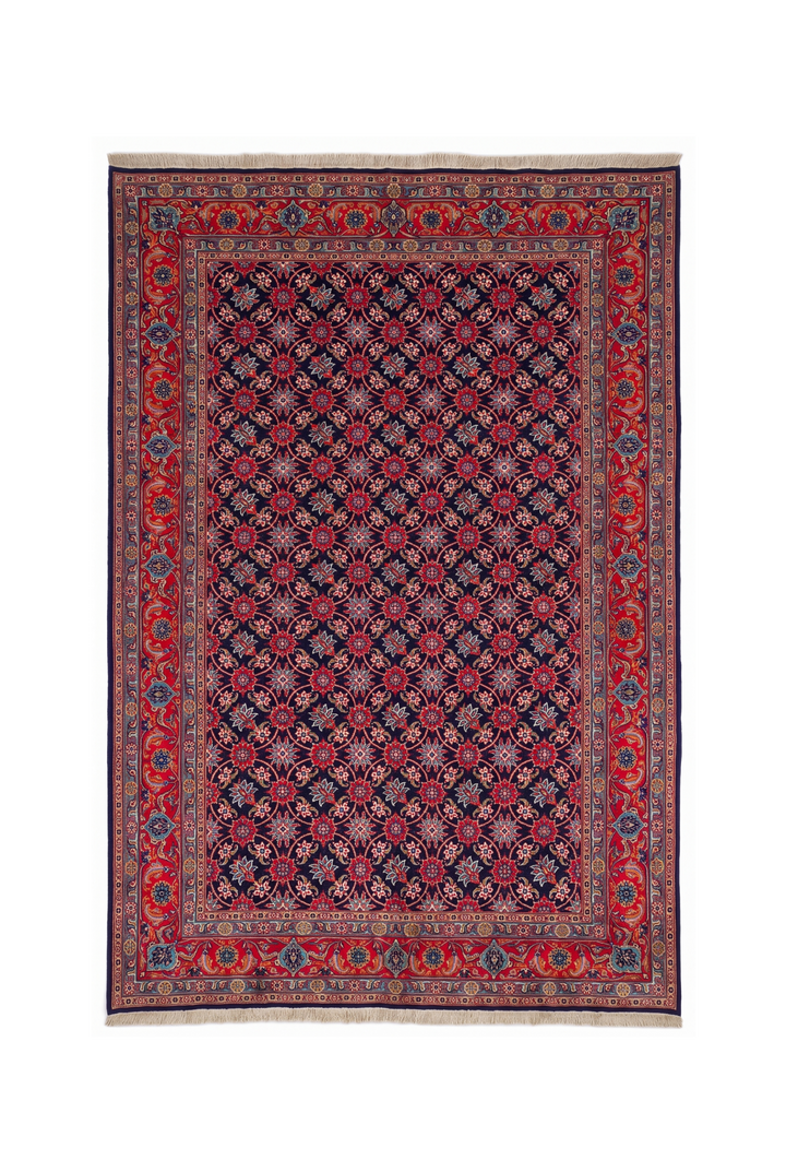 Navy Mahi Persian Sabzevar, Hand-Knotted Wool Rug