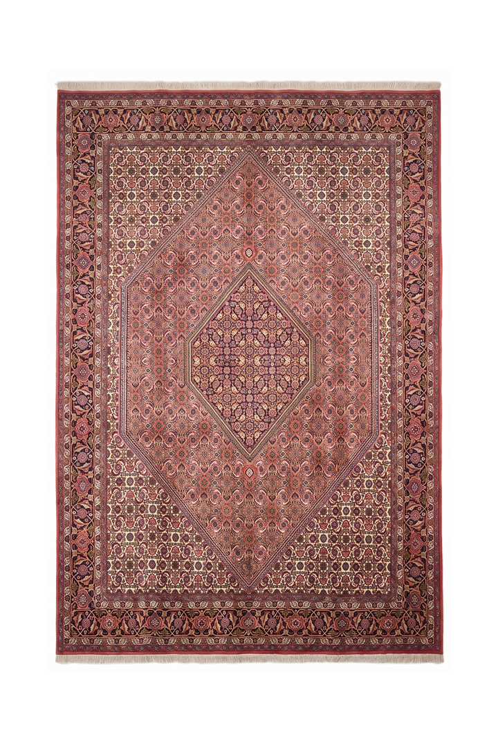Rose Herati Medallion Persian Bijar, Hand-Knotted Wool Rug