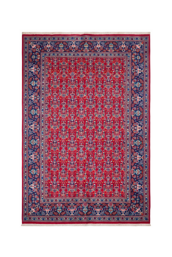Cherry-Red Boteh Persian Moud, Hand-Knotted Wool Rug