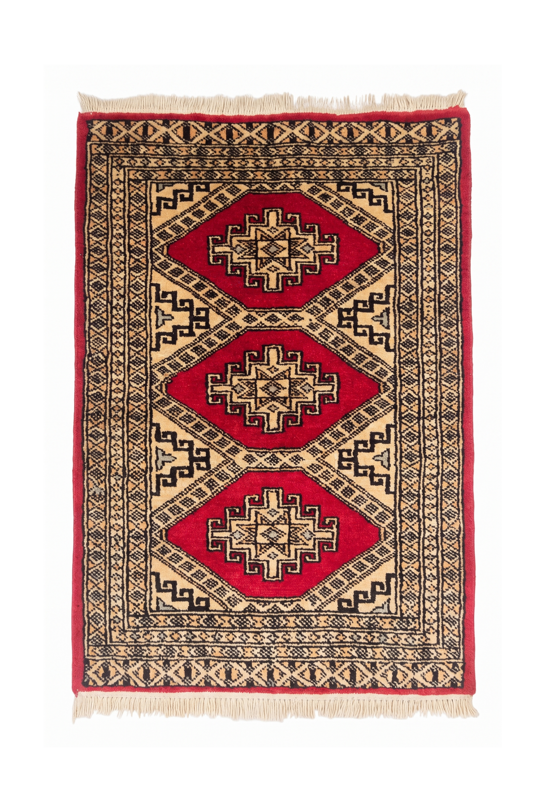 Red Medallion Pakistani Jaldar, Hand-Knotted Wool Rug