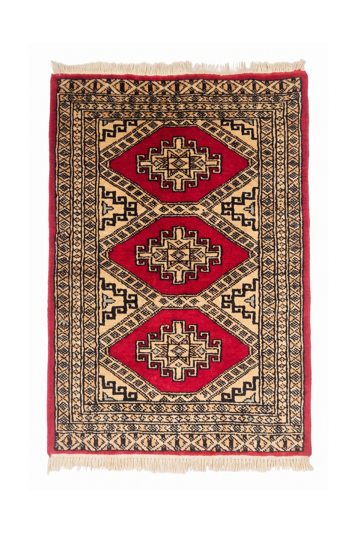 Red Medallion Pakistani Jaldar, Hand-Knotted Wool Rug