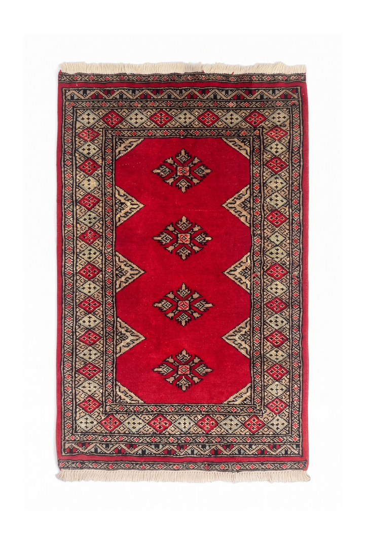Rose-Red Medallion Pakistani Jaldar, Hand-Knotted Wool Rug