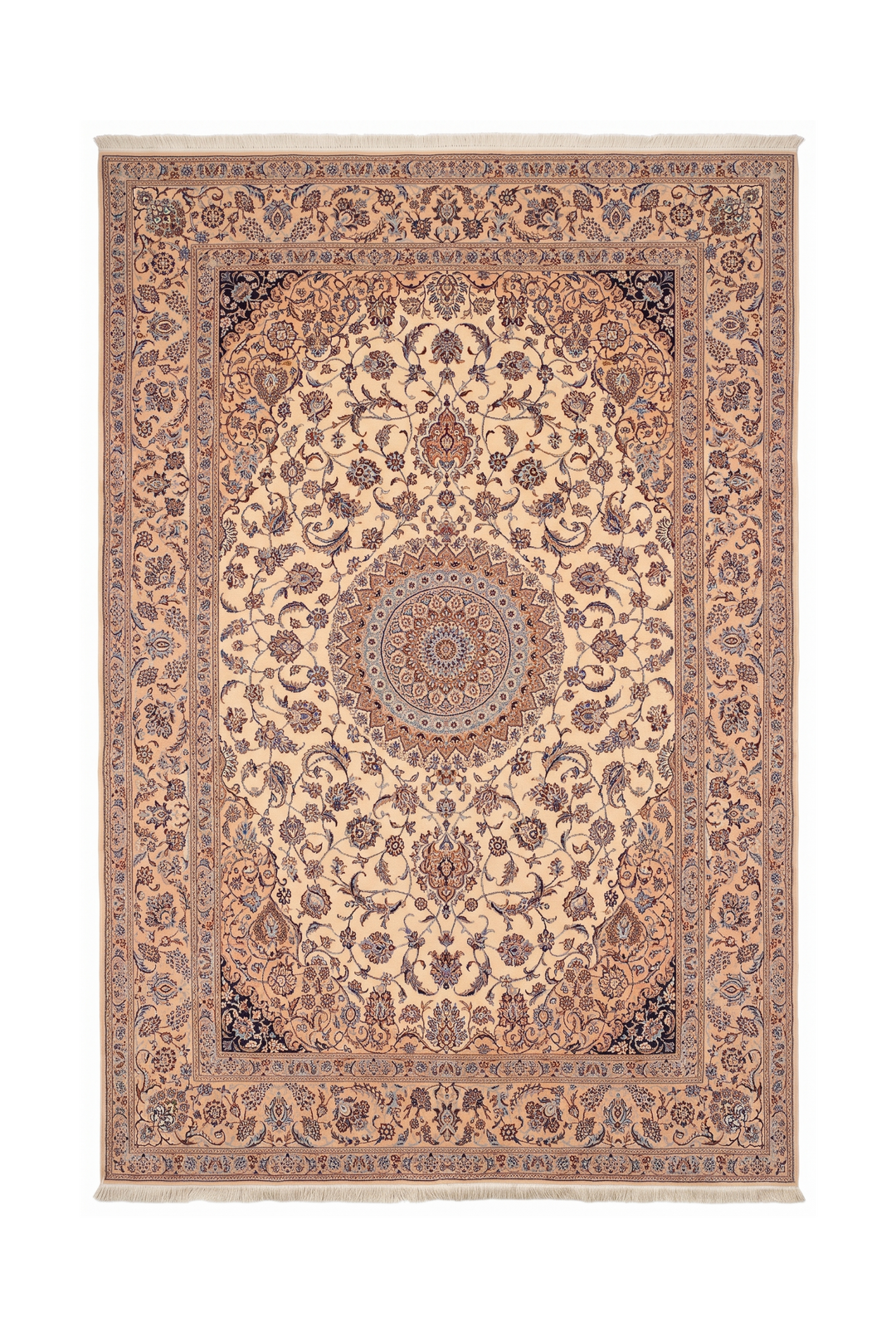 Persian Nain Hand-Knotted Ivory Medallion Rug — 175×255 cm