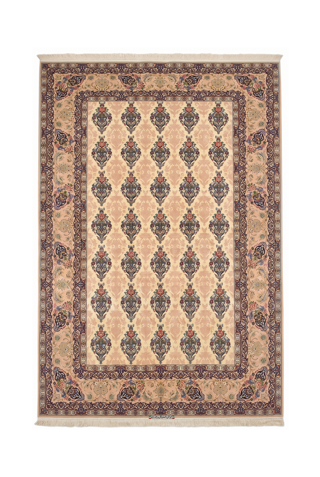 Persian Isfahan Hand-Knotted Ivory Vase Cartouche Rug — 159×236 cm
