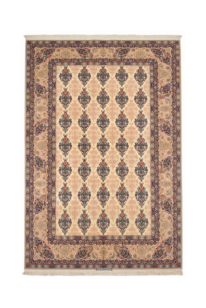 Persian Isfahan Hand-Knotted Ivory Vase Cartouche Rug — 159×236 cm