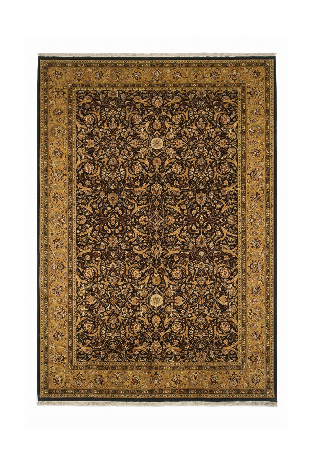 Black and Gold Floral Vine, Hand-Knotted Wool Rug