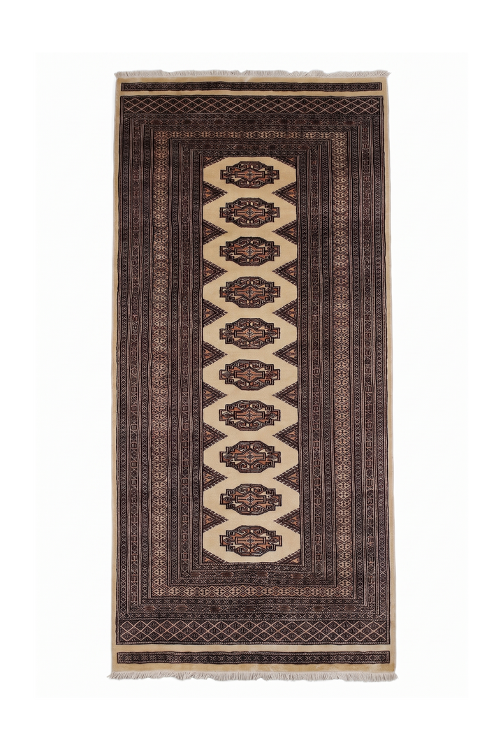 Beige and Brown Yamoud Rug, Hand-Knotted Wool