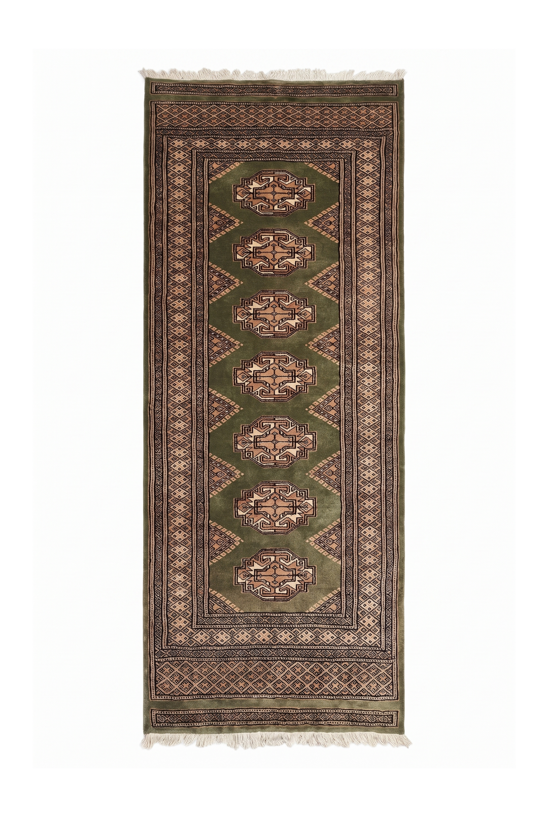 Olive Green and Beige Yamoud Rug, Hand-Knotted Wool