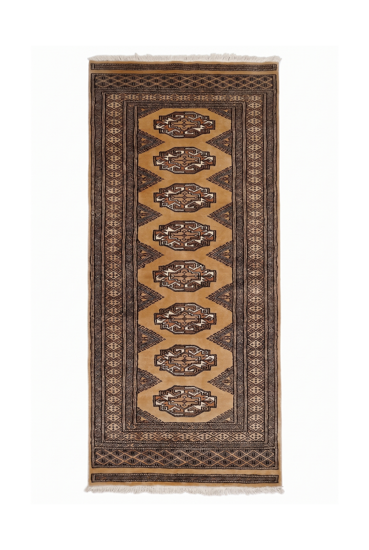 Golden Tan and Beige Yamoud Rug, Hand-Knotted Wool