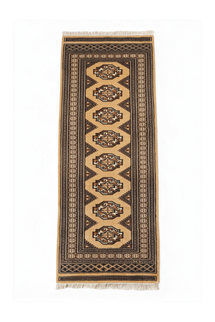 Wheat Gold and Beige Yamoud Rug, Hand-Knotted Wool