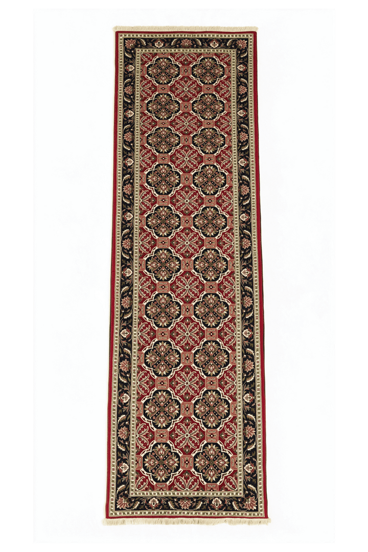 Red and Green Khal Mohammadi Runner, Hand-Knotted Wool