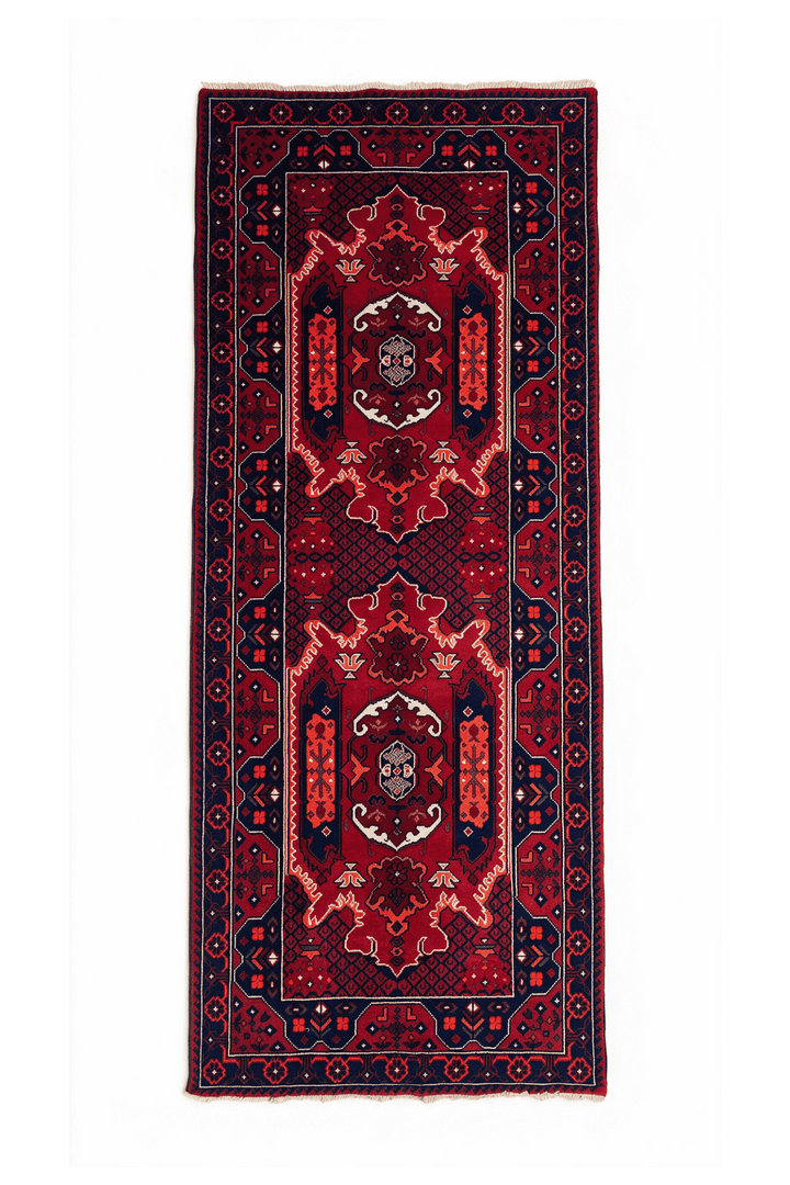 Crimson and Navy Khal Mohammadi Rug, Hand-Knotted Wool
