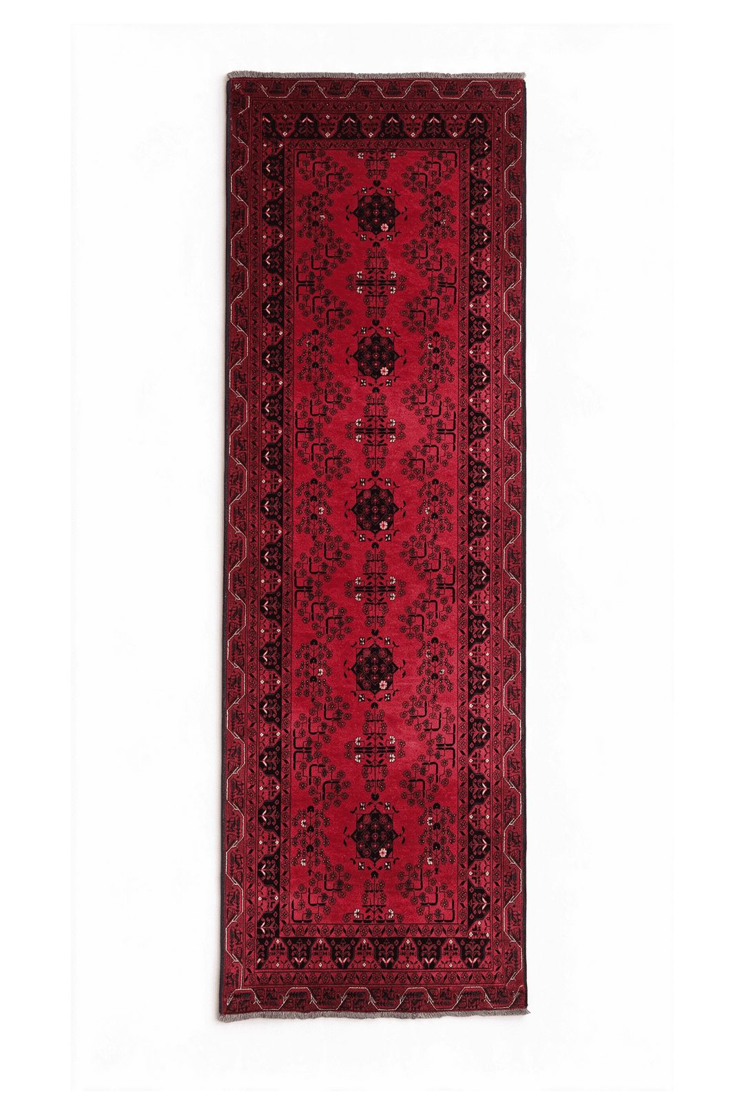 Crimson and Black Khal Mohammadi Runner, Hand-Knotted Wool