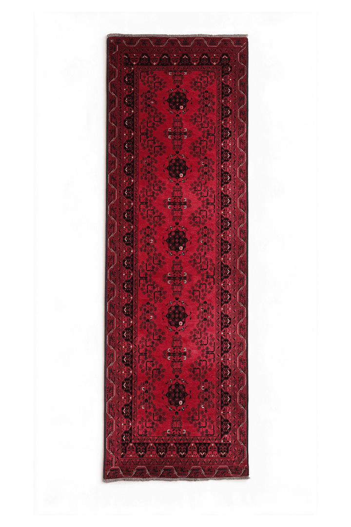 Crimson and Black Khal Mohammadi Runner, Hand-Knotted Wool