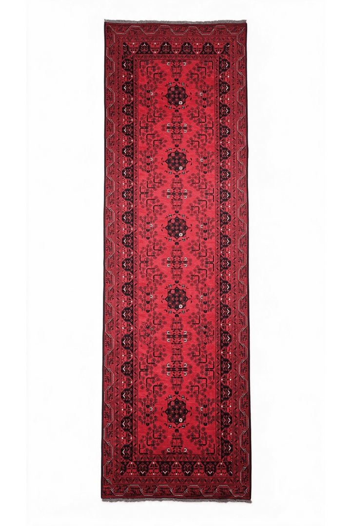 Bright Red and Navy Khal Mohammadi Runner, Hand-Knotted Wool