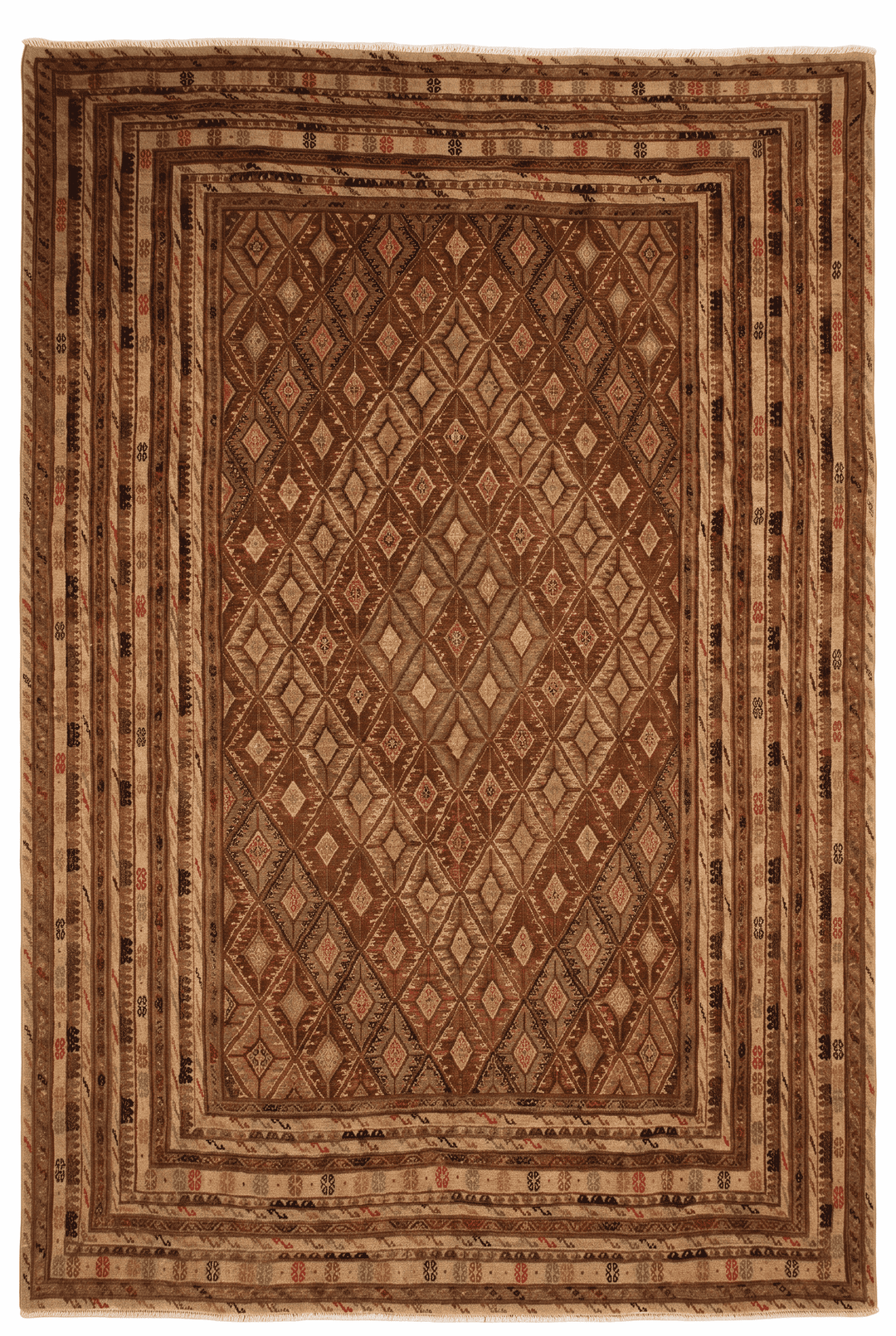 Camel and Brown Diamond Lattice Kilim, Hand-Woven Wool