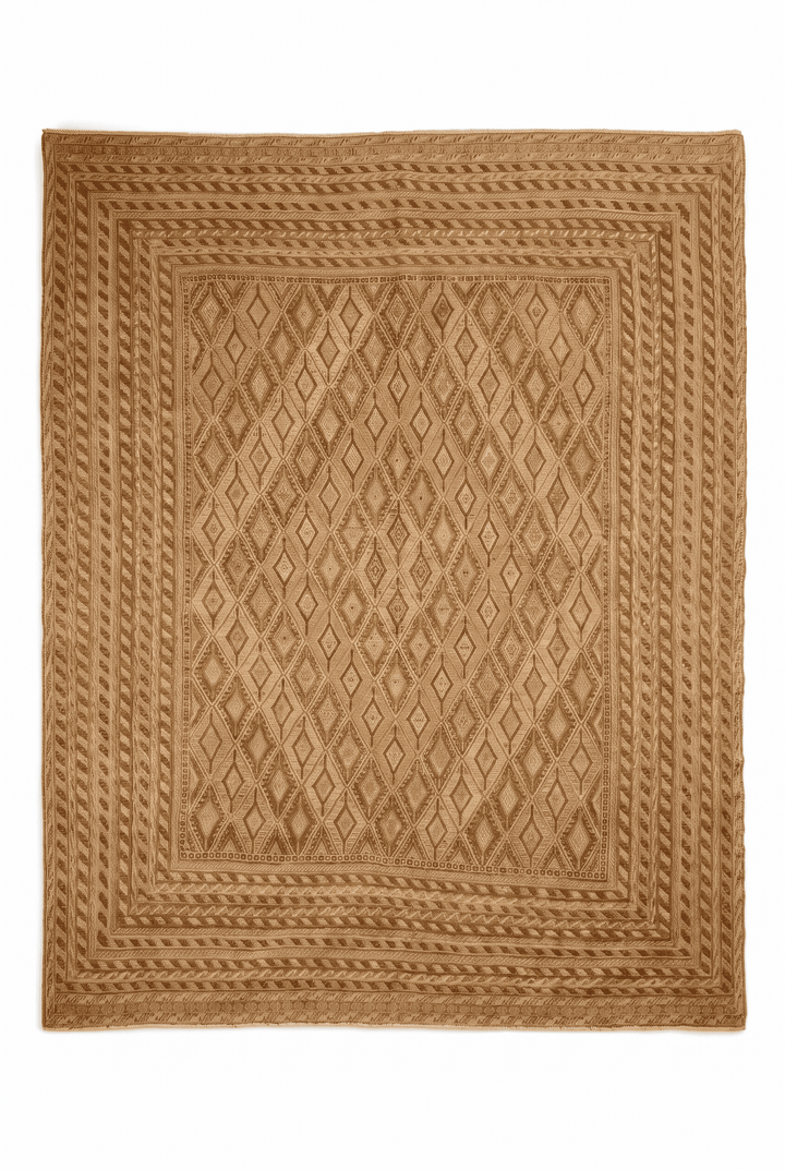 Gold and Cream Diamond Lattice Kilim, Hand-Woven Wool