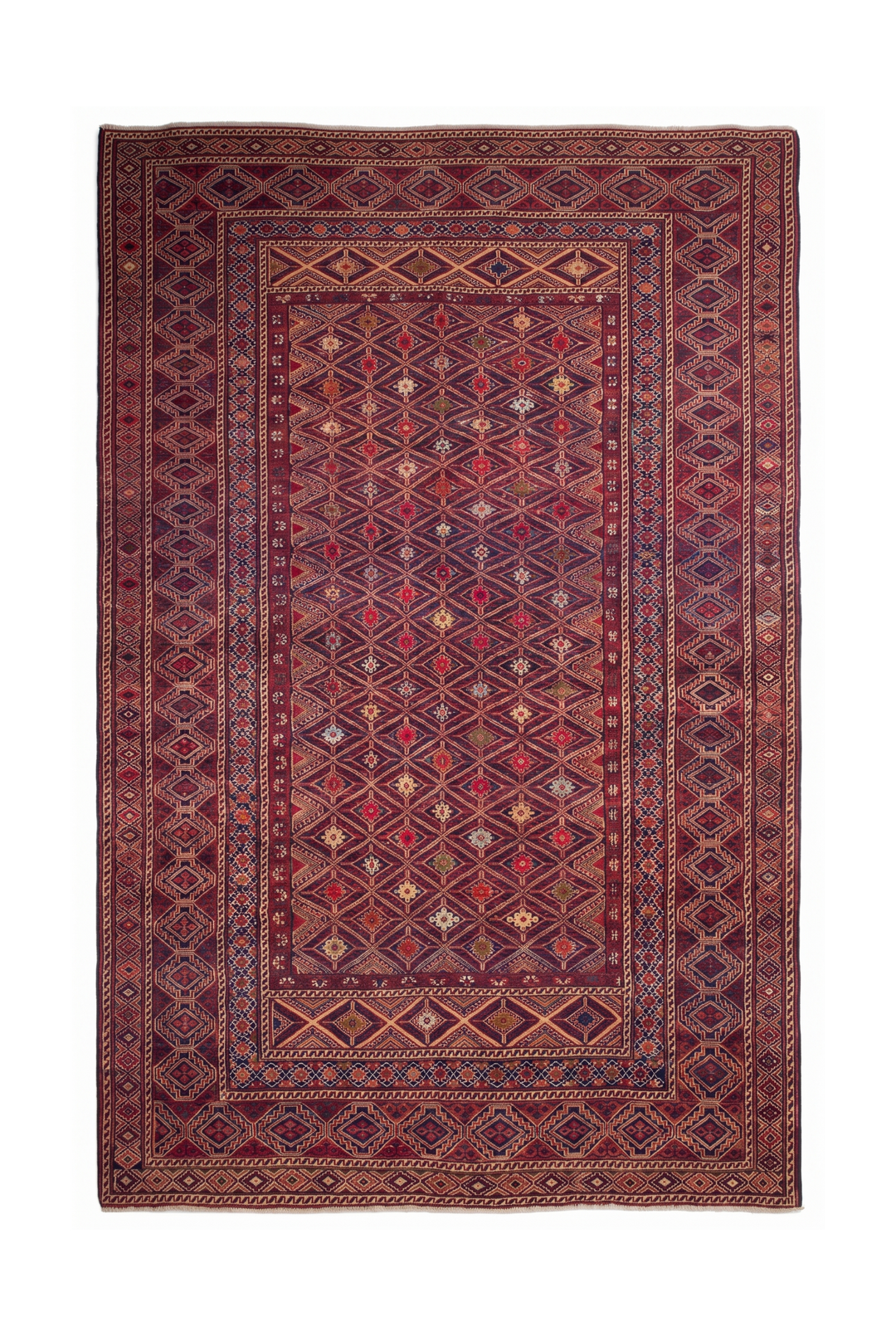 Red and Ivory Diamond Lattice Kilim, Hand-Woven Wool