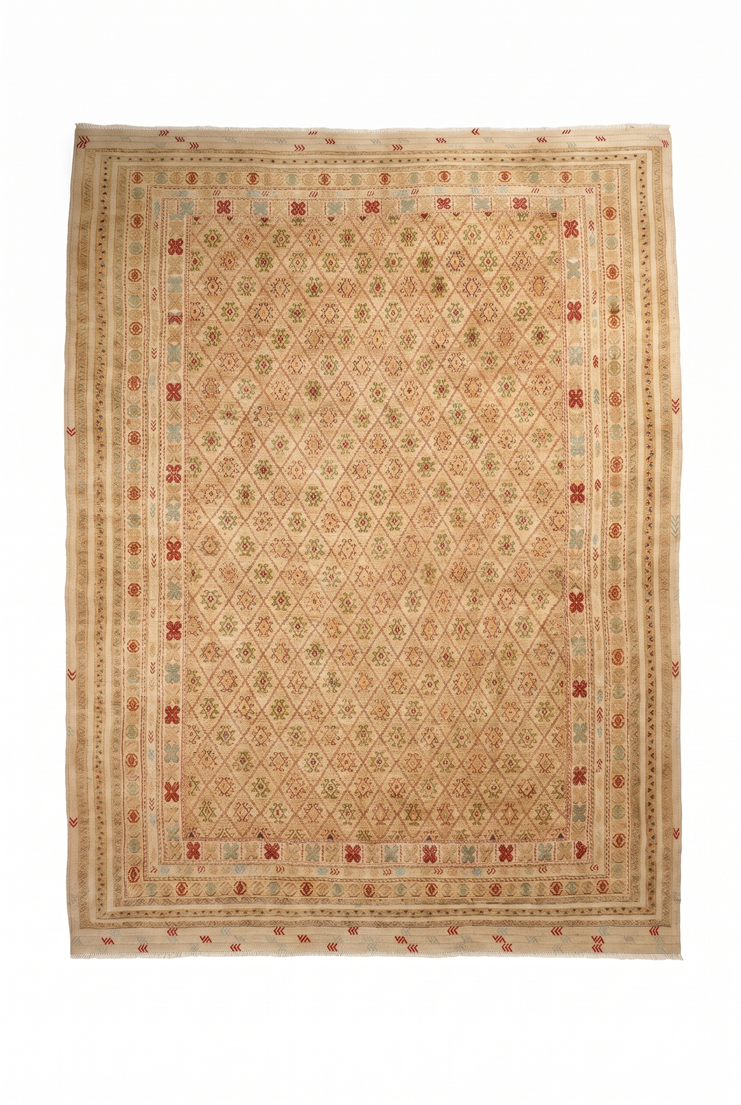 Wheat Gold and Cream Diamond Lattice Kilim, Hand-Woven Wool