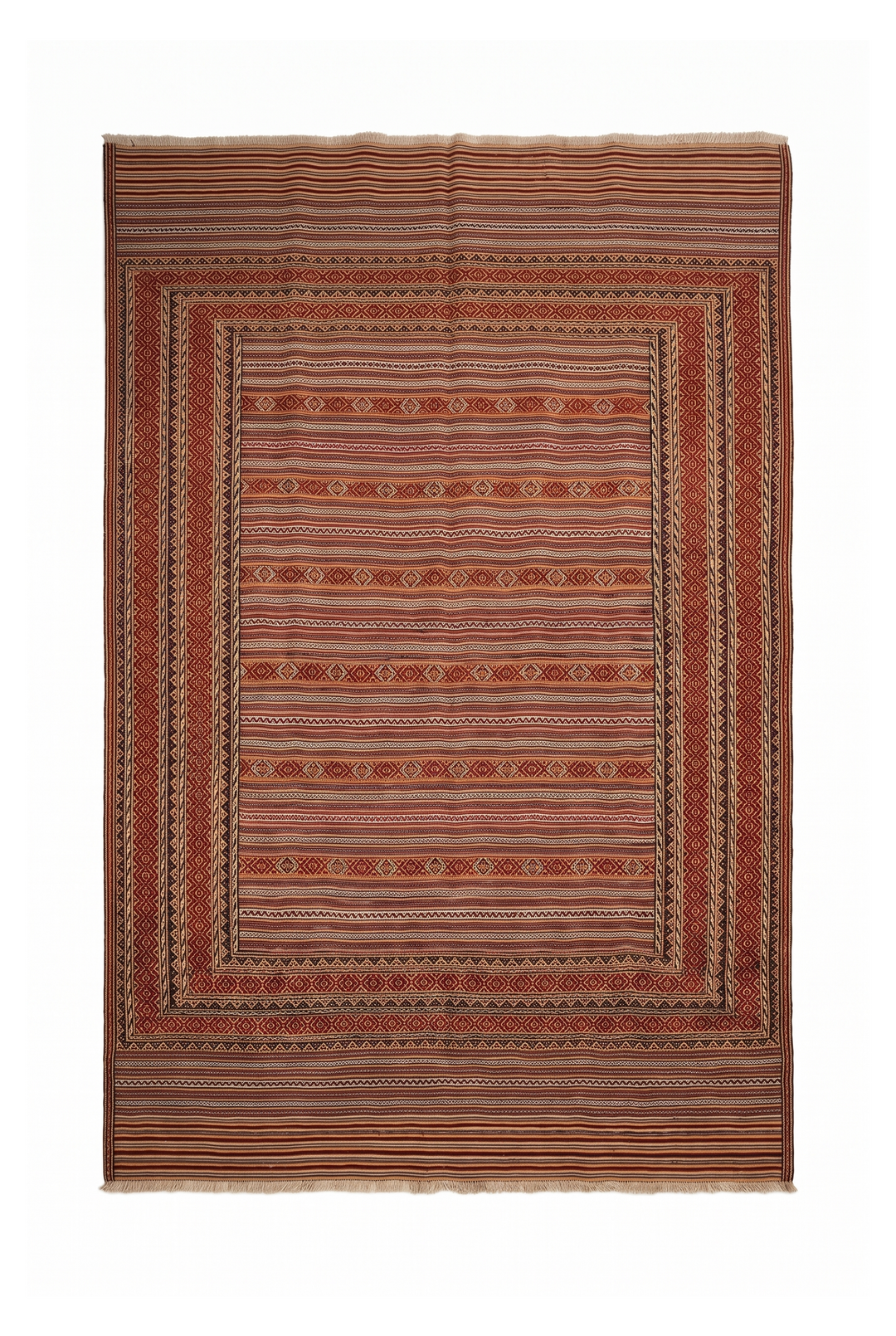 Terracotta and Apricot Banded Kilim, Hand-Woven Wool