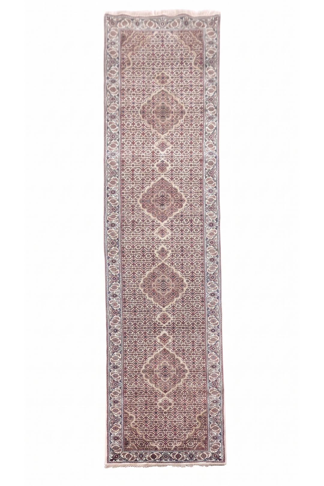 Ivory and Grey Mahi Medallion Tabriz, Hand-Knotted Wool Rug