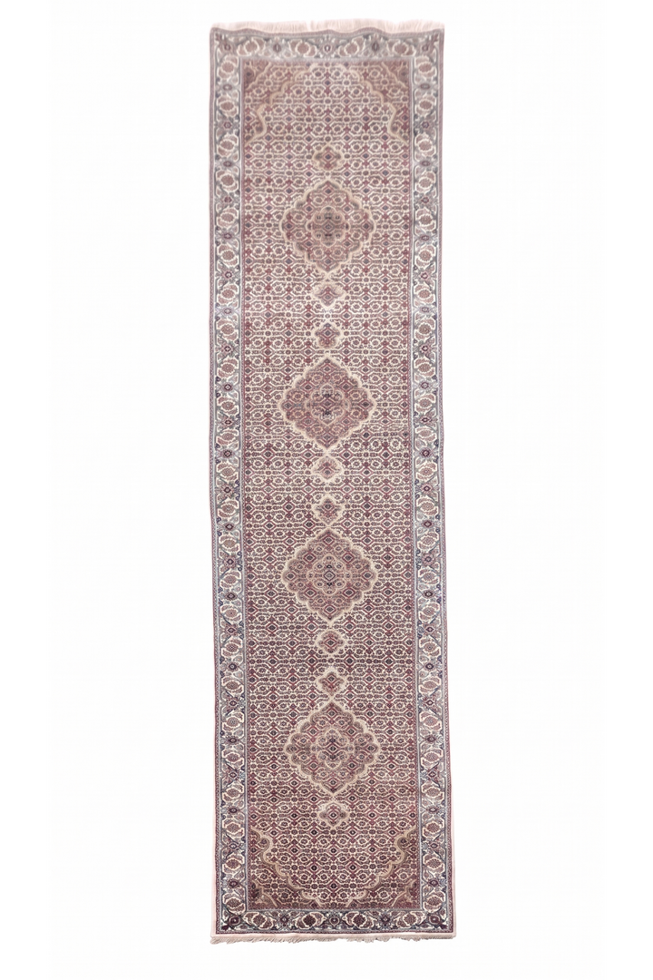 Ivory and Grey Mahi Medallion Tabriz, Hand-Knotted Wool Rug