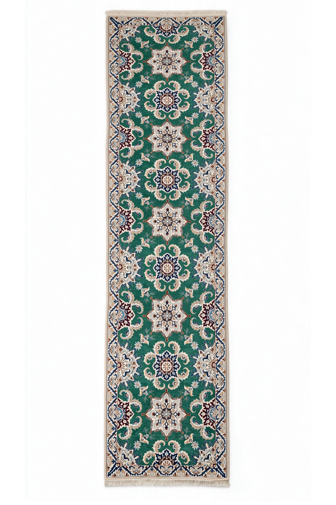 Teal and Ivory Star Medallion Nain, Hand-Knotted Wool Rug