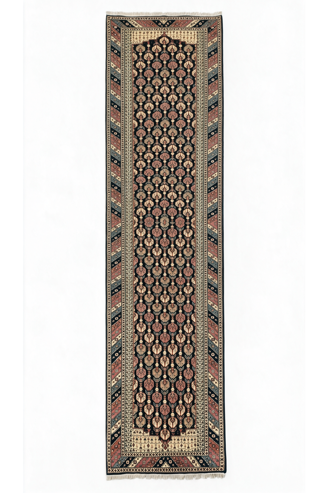 Navy and Dusty Rose Hereke Floral, Hand-Knotted Wool Rug