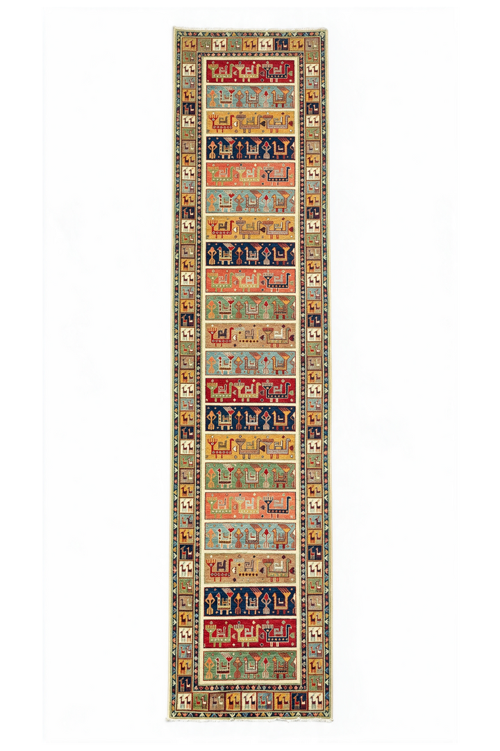 Multicolour Animal Band Ghazni, Hand-Knotted Wool Rug