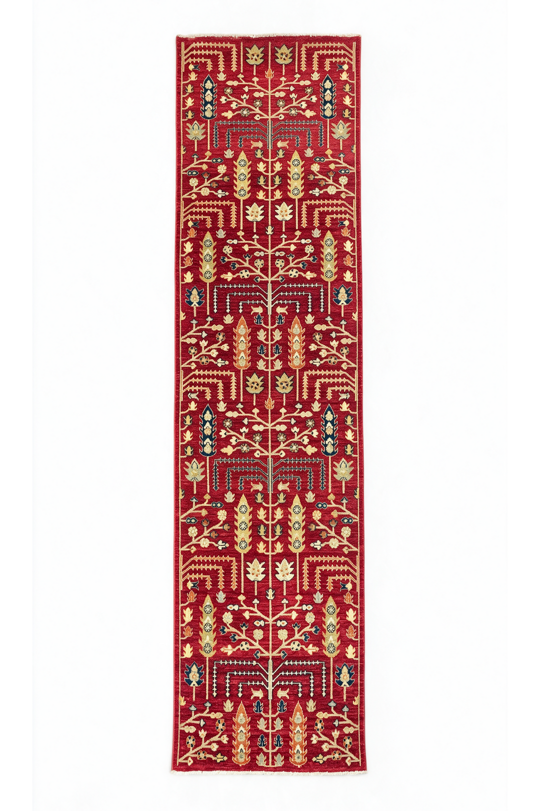 Red and Cream Willow Tree Ghazni, Hand-Knotted Wool Rug