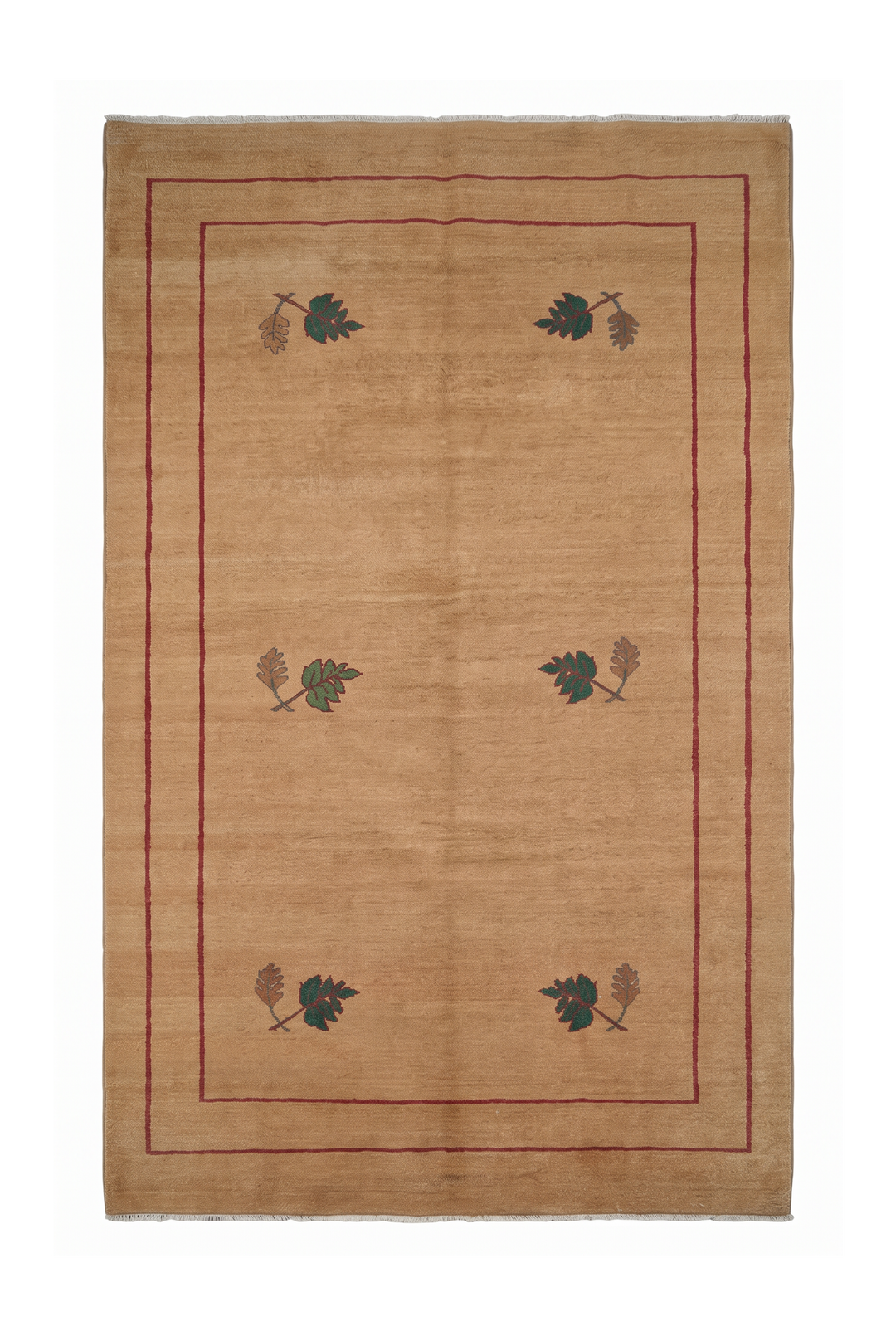 Camel and Green Floral Sprig, Hand-Knotted Wool Rug