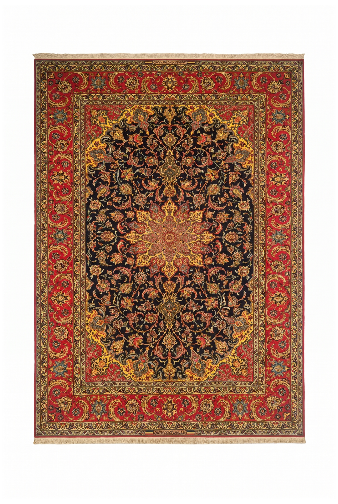 Black and Red Medallion Sirafian Isfahan, Hand-Knotted Wool Rug