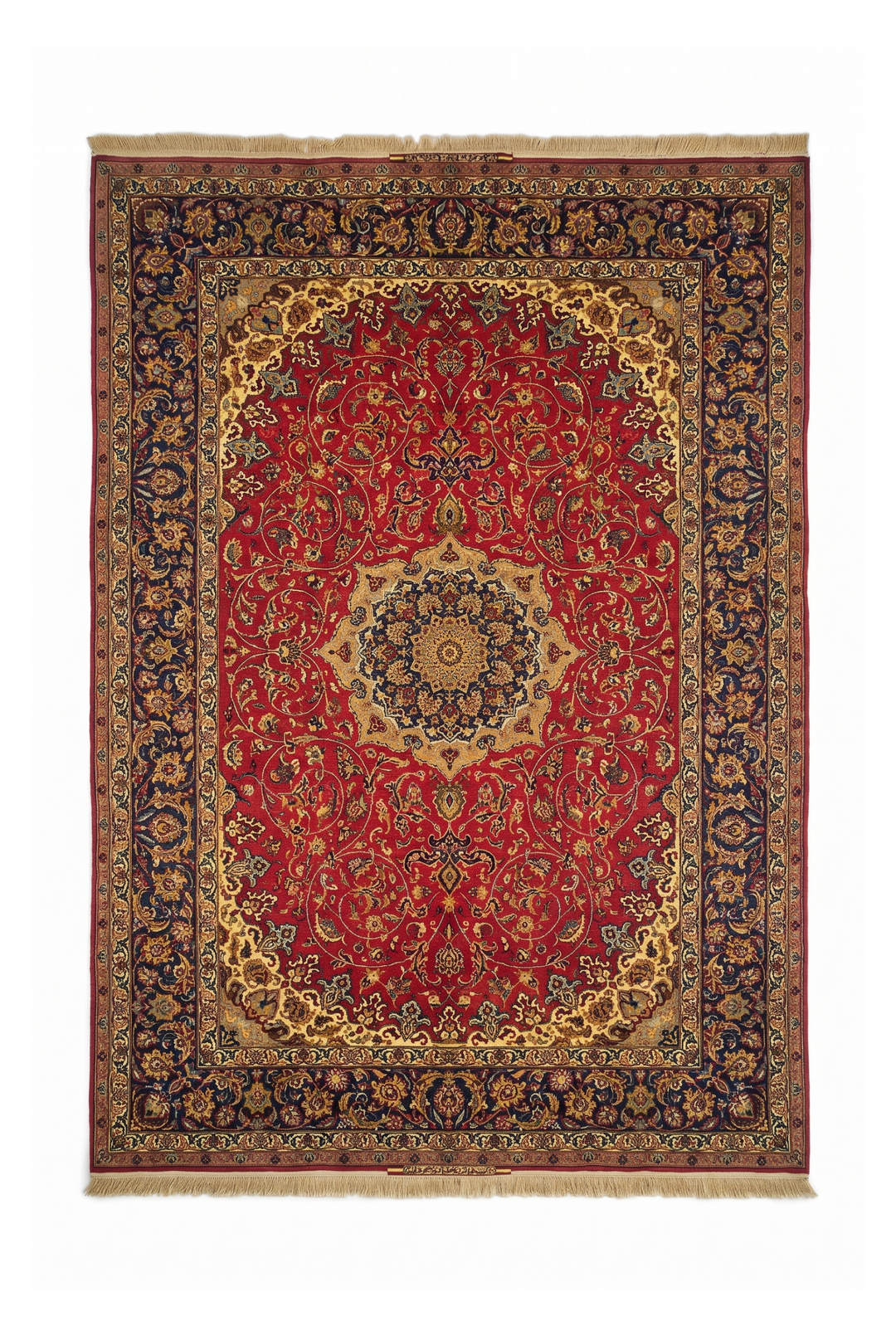 Crimson and Gold Medallion Sirafian Isfahan, Hand-Knotted Wool Rug