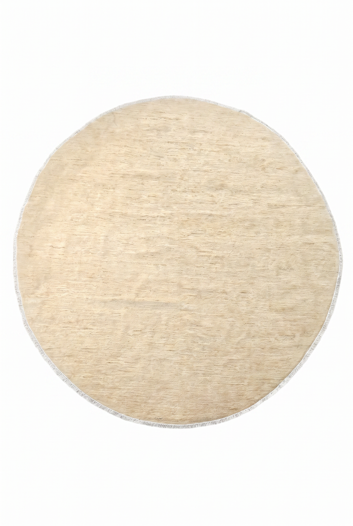 Warm Ivory Plain Round, Hand-Knotted Wool Rug