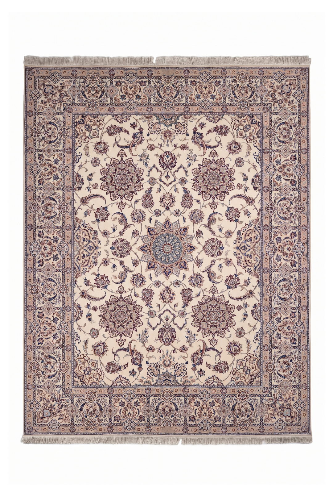 Ivory and Beige Five Medallion Nain, Hand-Knotted Wool Rug