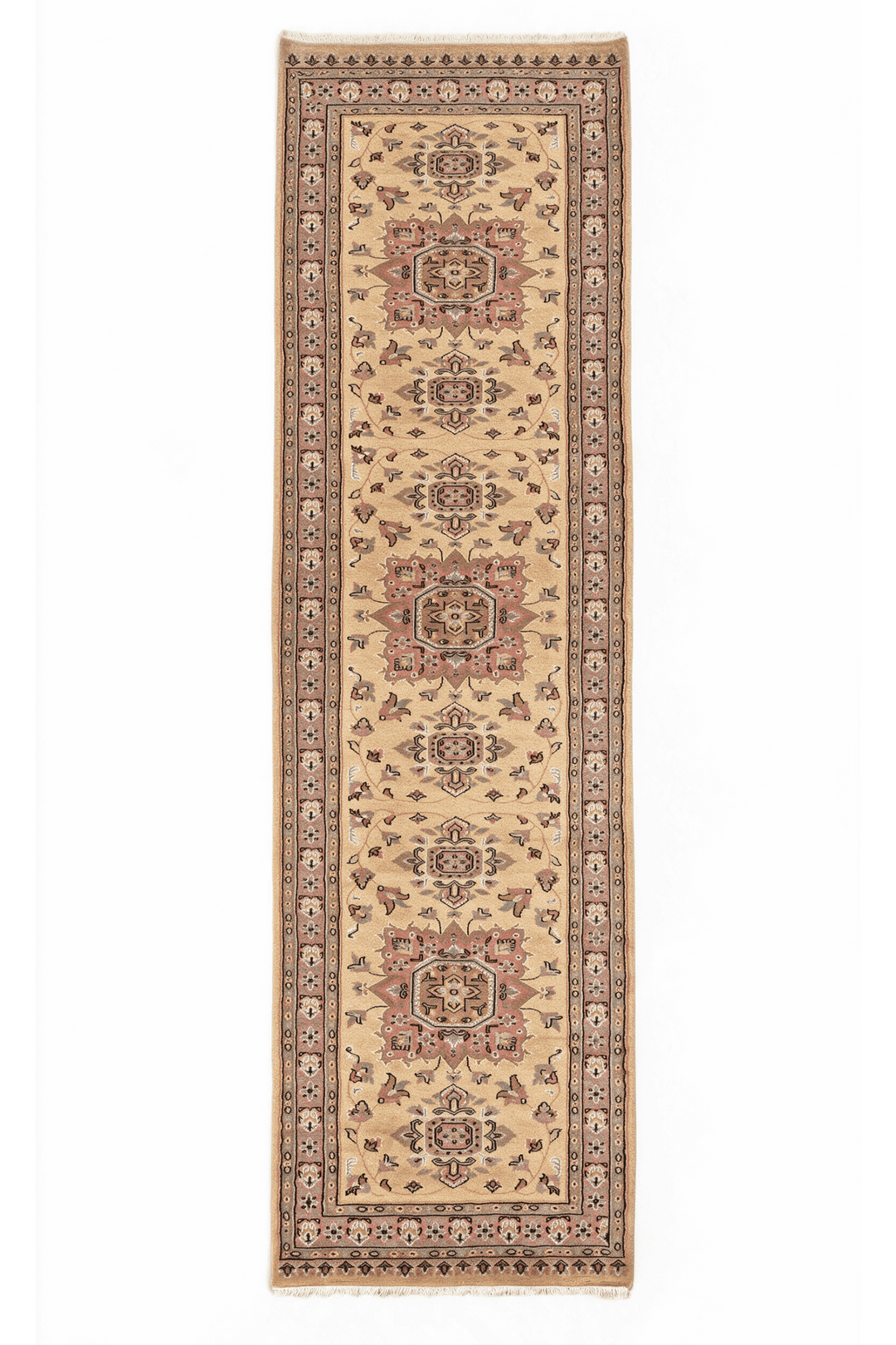 Golden and Rose Jaldar Medallion, Hand-Knotted Wool and Silk Rug