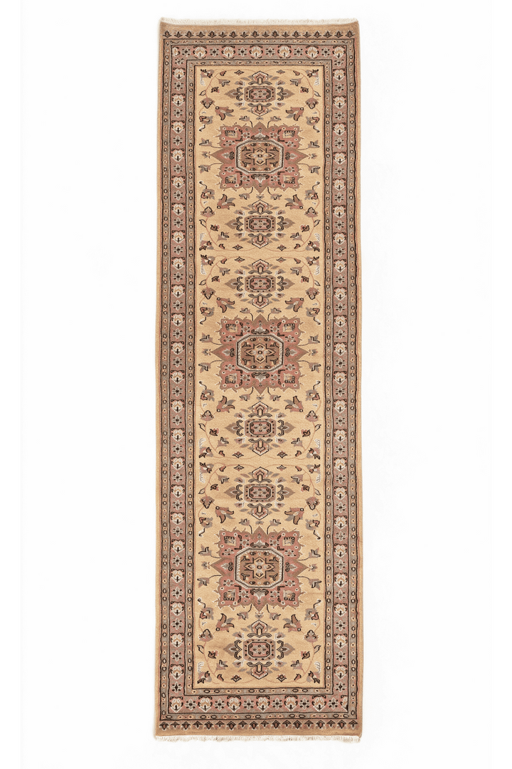 Golden and Rose Jaldar Medallion, Hand-Knotted Wool and Silk Rug