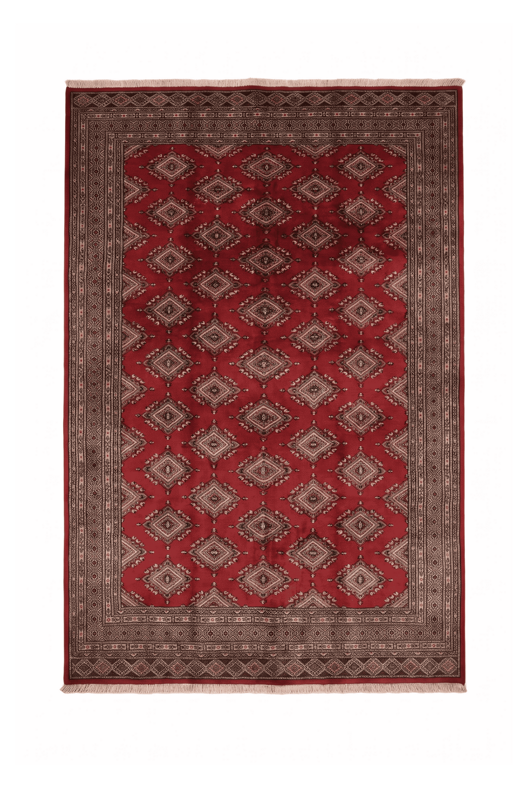 Brick Red and Camel Jaldar Star Gül, Hand-Knotted Wool Rug