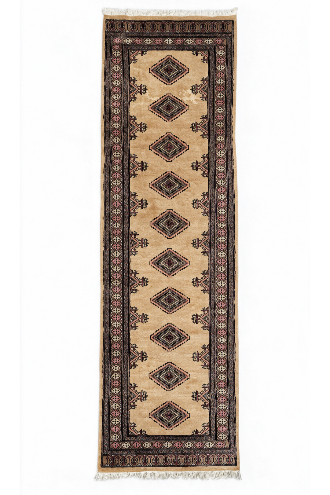 Camel and Dusty Rose Jaldar Diamond Medallion, Hand-Knotted Wool Rug