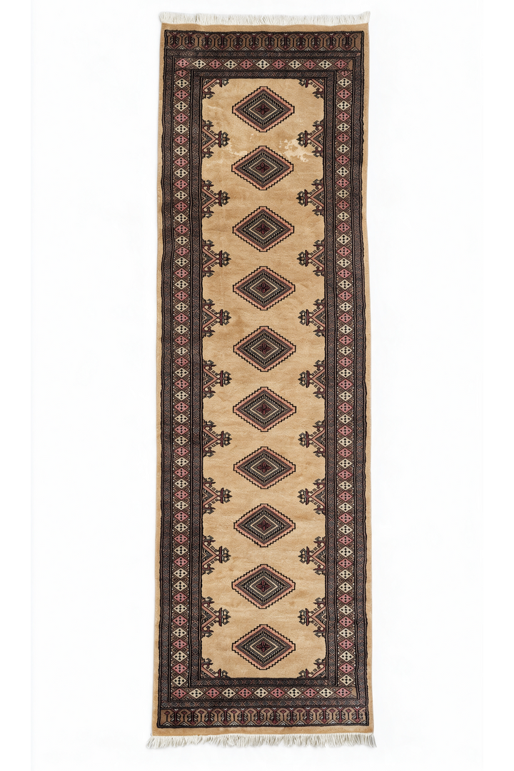 Camel and Dusty Rose Jaldar Diamond Medallion, Hand-Knotted Wool Rug