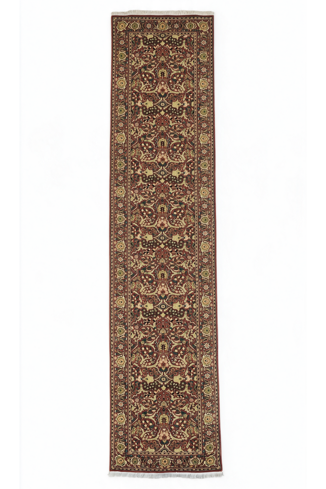Brick Red and Cream All-Over Shah Abbasi, Hand-Knotted Wool Rug