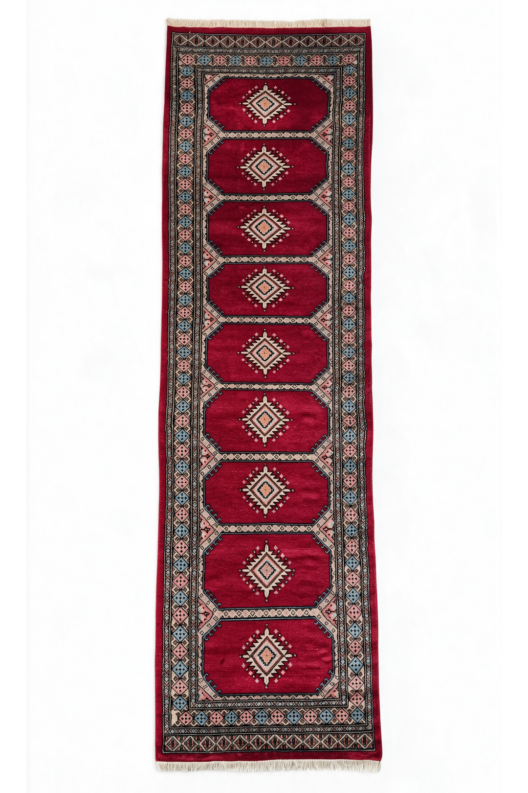 Crimson and Salmon Compartment Panel, Hand-Knotted Wool Rug