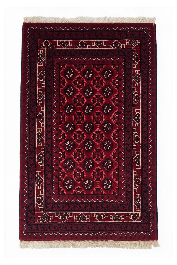 Deep Red Turkmen Gül Khan Muhammadi Rug, Hand-Knotted Wool