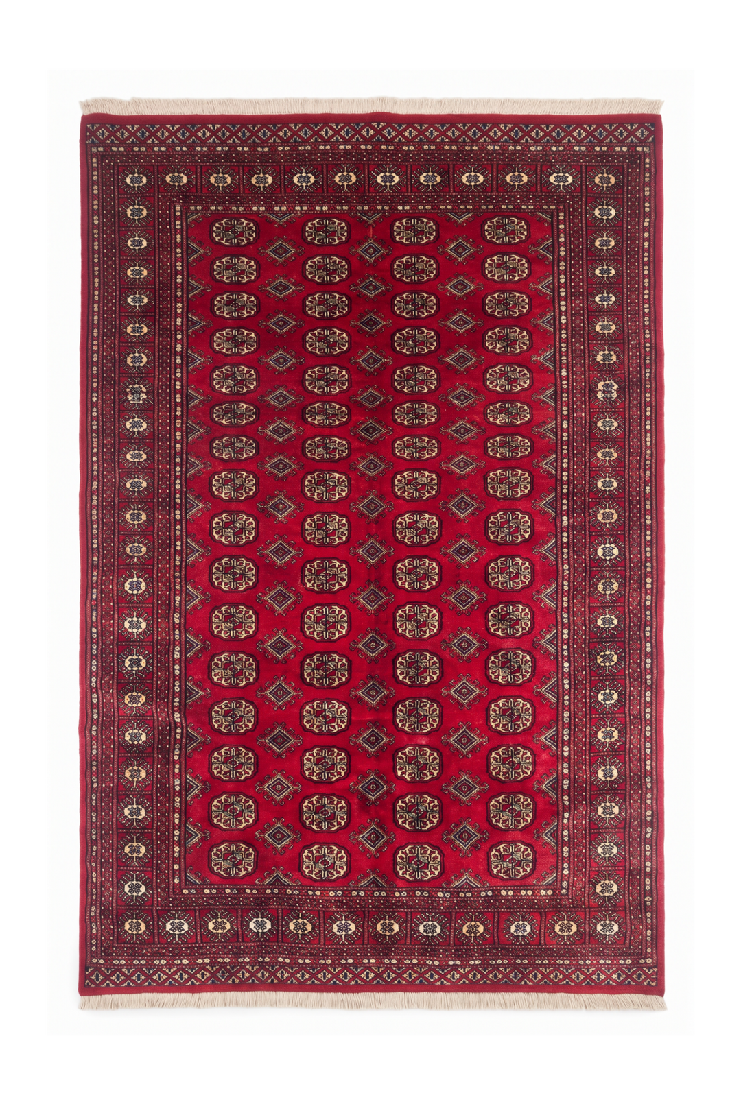 Wine Red Turkmen Gül Bokhara, Hand-Knotted Wool Rug