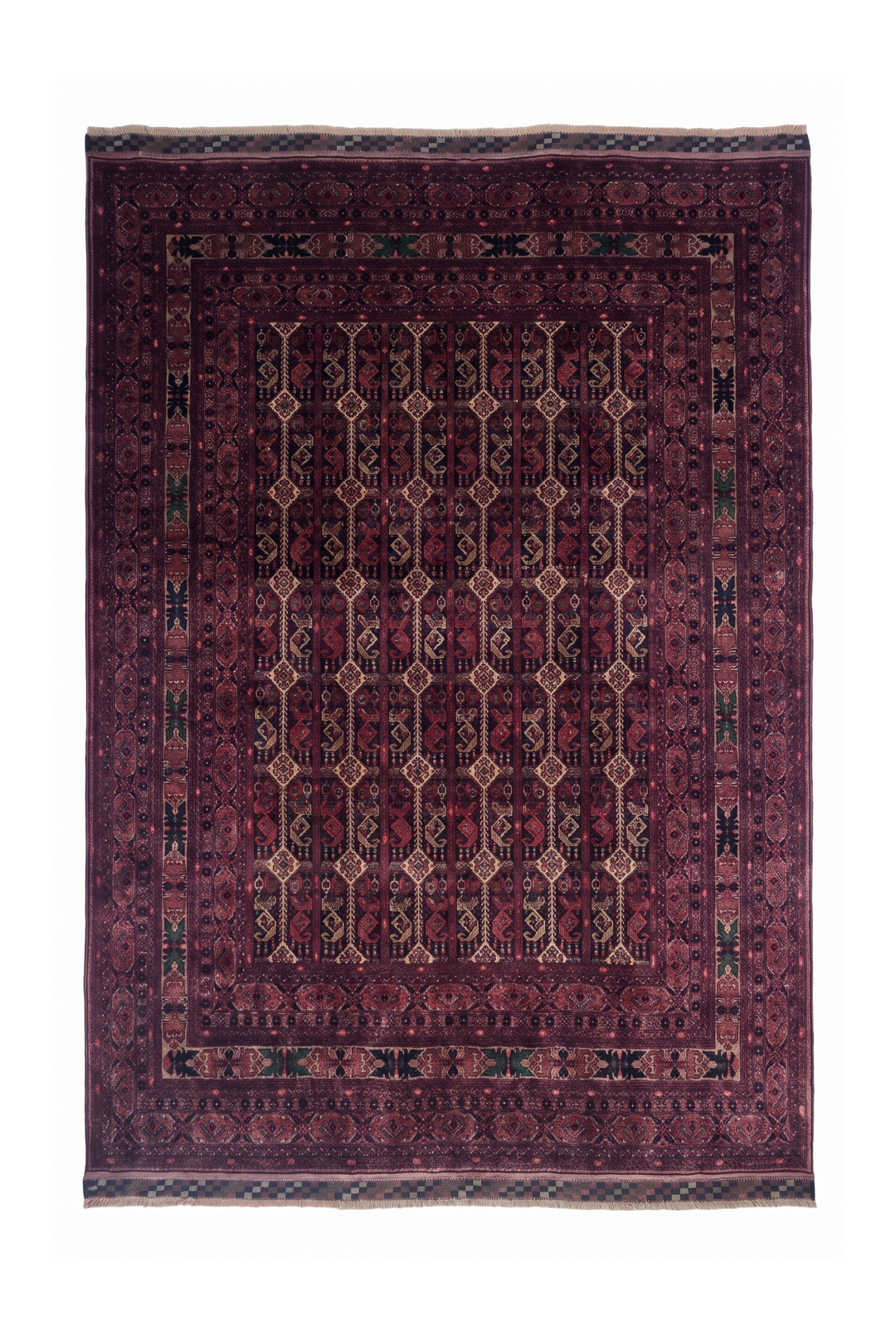 Deep Wine Red Turkmen Compartment Gül Khan Muhammadi Rug, Hand-Knotted Wool