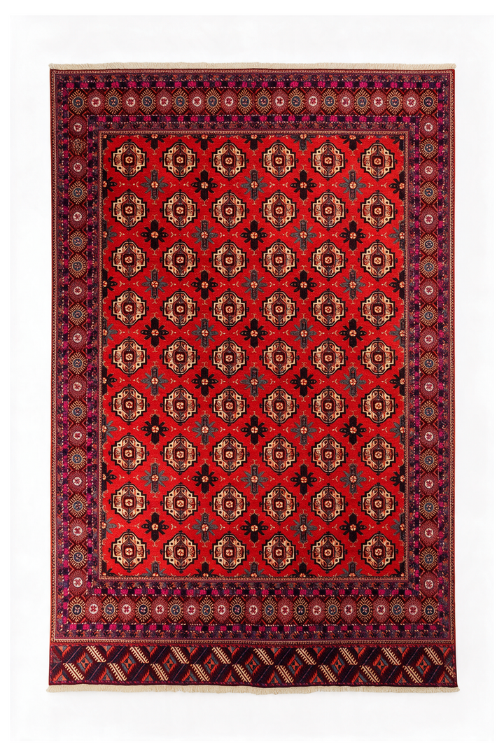 Brick Red Turkmen Gül Rug, Hand-Knotted Sherwan