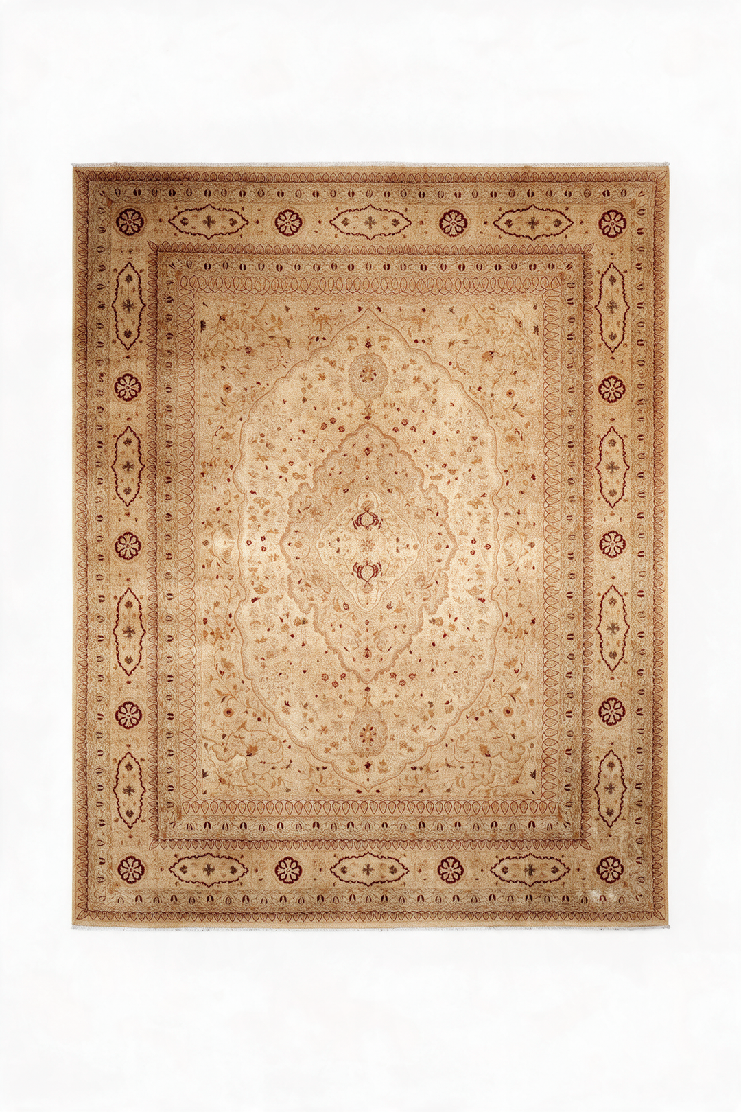 Wheat Gold Medallion Chobi, Hand-Knotted Wool Rug