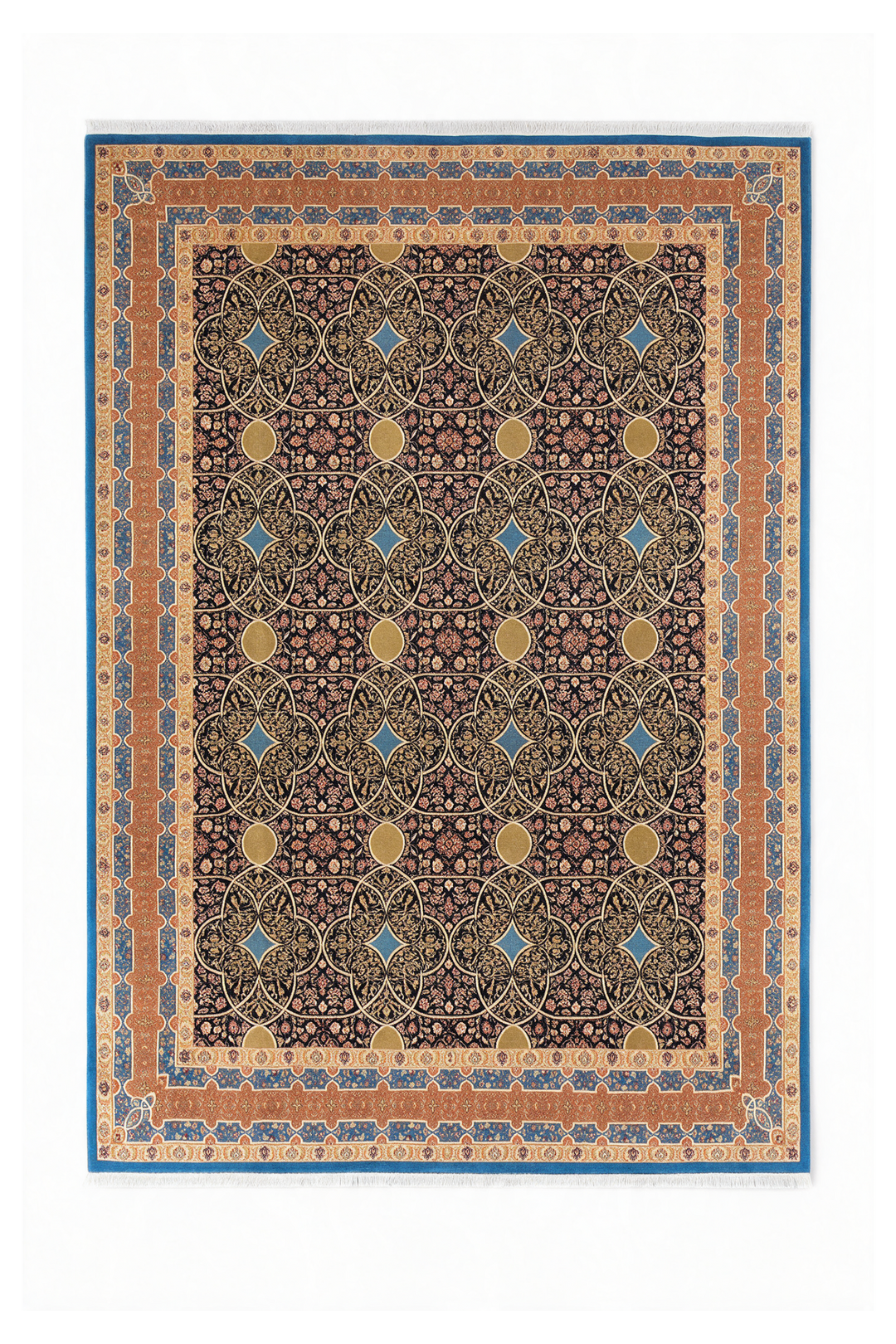Espresso and Peach Circle Lattice, Hand-Knotted Wool Rug